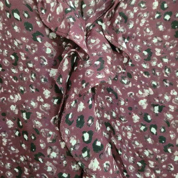 Parker Tilly Printed Ruffle Combo Blouse Sz M Dark Burgundy - Picture 5 of 10